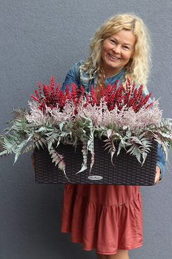 Lechuza Getia, kompozycja kwiatowa w wysokiej jakości donicy - skrzynce, wym.65x40x40cm