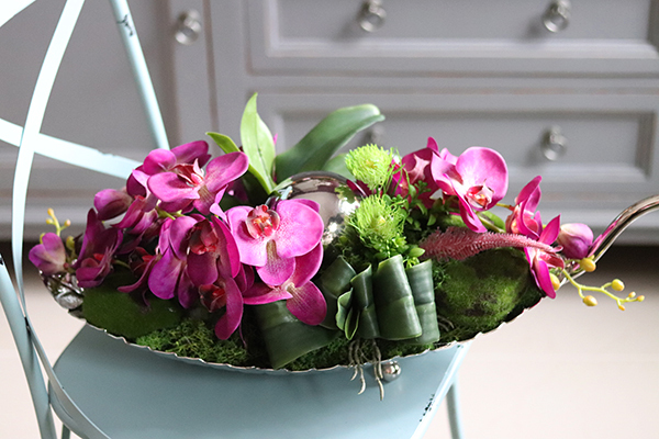 Dekoria Fuksja Modern, kompozycja ze storczykiem, dł.45cm