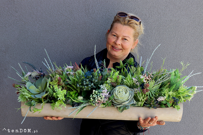 kompozycja sukulenty w długiej donicy, Modenato, dł.90cm 