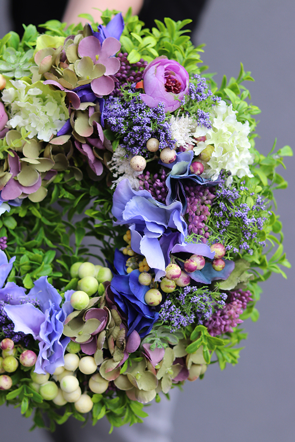 Hadia, uroczy niebiesko-zielony wianek, śr.30cm