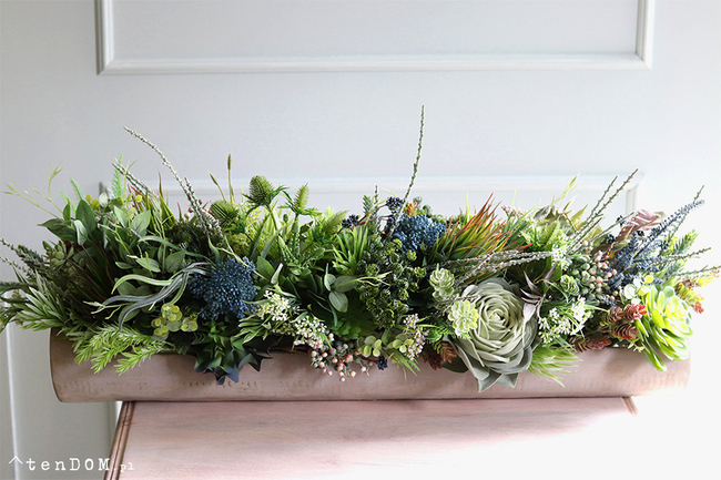 kompozycja sukulenty w długiej donicy, Modenato, dł.90cm 