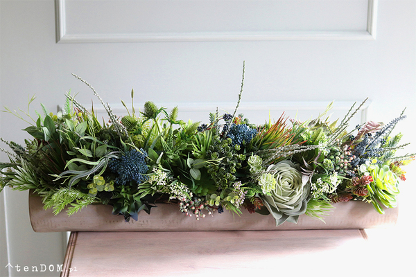 kompozycja sukulenty w długiej donicy, Modenato, dł.90cm 