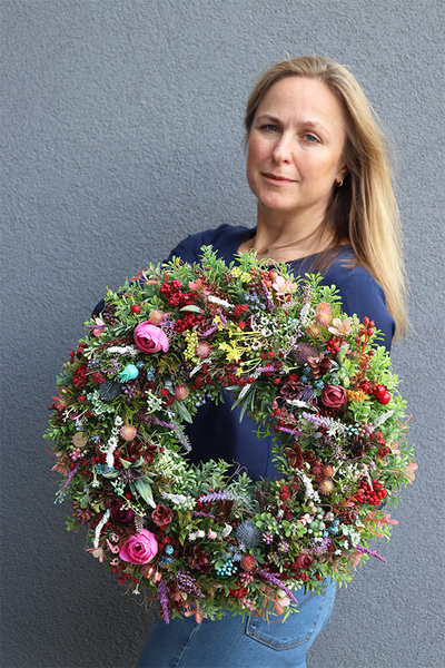 atrakcyjny kwiatowy wianek, Perrasa Heather 2, śr.39cm