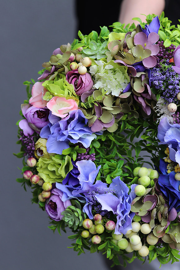 Hadia, uroczy niebiesko-zielony wianek, śr.30cm