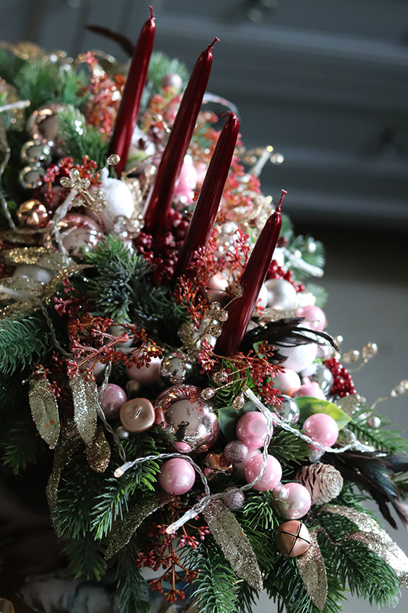 Bordona, stroik adwentowy ze świecami, wys.37cm  