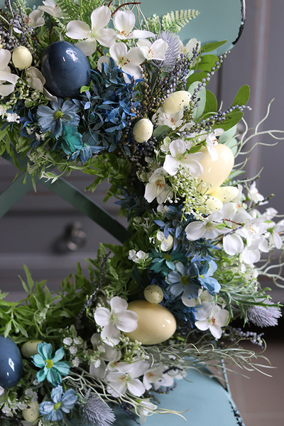 dekoracyjny wianek wielkanocny na drzwi, Niebieska Zorza, śr.50cm