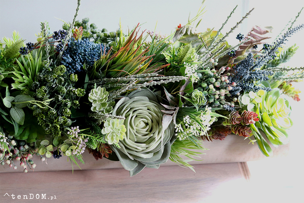 kompozycja sukulenty w długiej donicy, Modenato, dł.90cm 