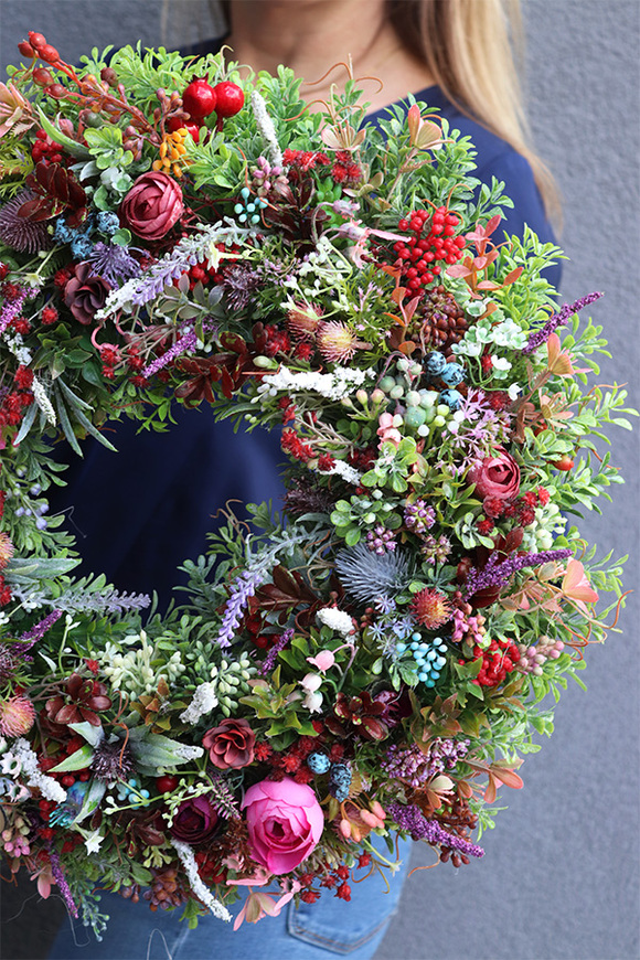atrakcyjny kwiatowy wianek, Perrasa Heather 2, śr.39cm