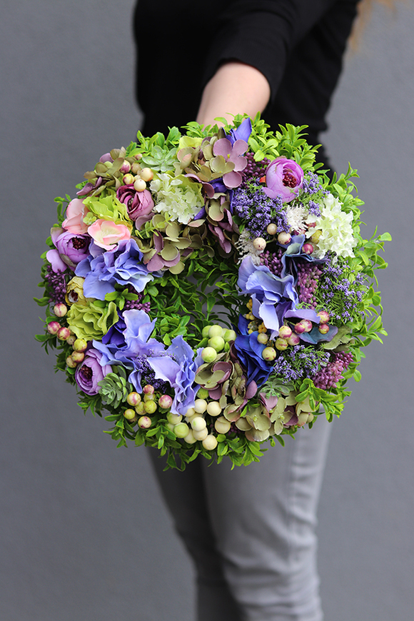 Hadia, uroczy niebiesko-zielony wianek, śr.30cm