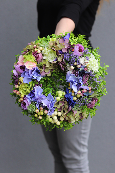 Hadia, uroczy niebiesko-zielony wianek, śr.30cm