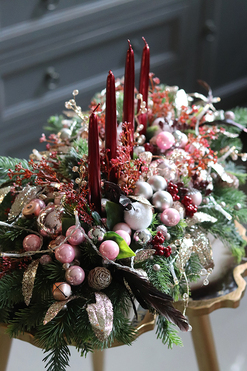 Bordona, stroik adwentowy ze świecami, wys.37cm