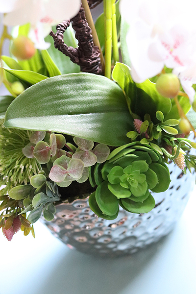 Kellano Hera, biały storczyk w srebrnej donicy, wys.58cm 