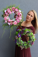 dekoracyjny wianek na drzwi, Pink Time, śr.35cm