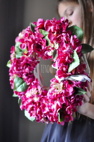 Różowa Hortensja wianek na drzwi śr.40cm