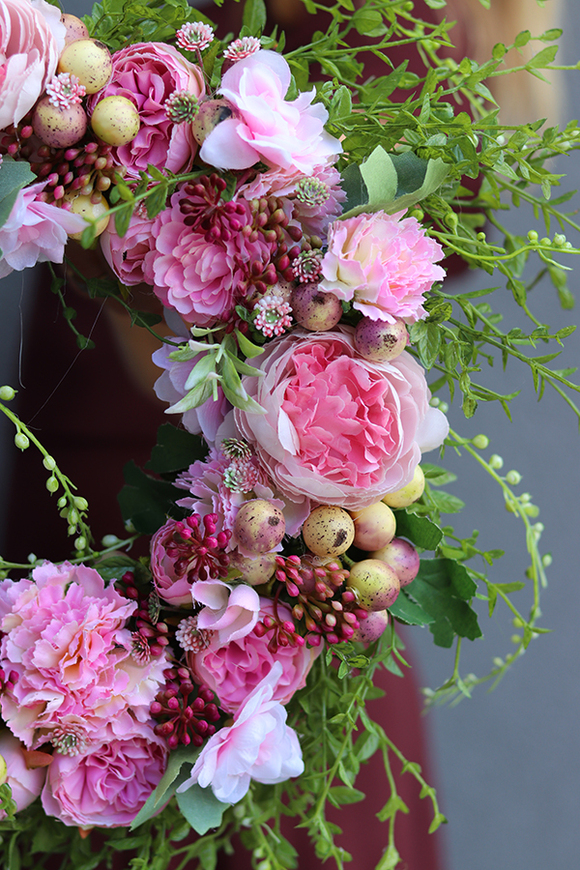 dekoracyjny wianek na drzwi, Pink Time, śr.35cm