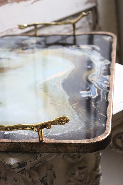 Agate Milai, złota taca glamour, wym.8x48x30cm 