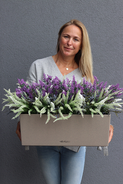 Lechuza Wrzosy, kompozycja kwiatowa w wysokiej jakości donicy - skrzynce, wym.65x40x40cm 