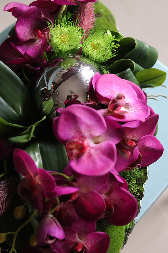 Dekoria Fuksja Modern, kompozycja ze storczykiem, dł.45cm