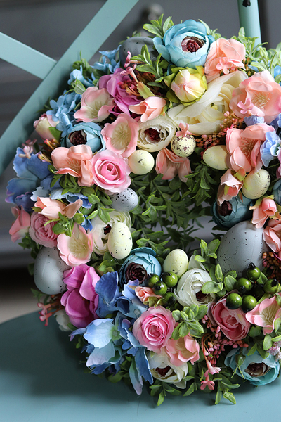 Belia, pastelowy wielkanocny wianek z jajkami, śr.30cm