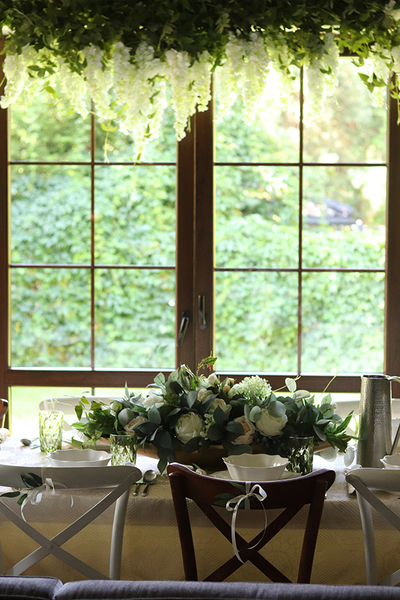 elegancka girlanda z białymi kwiatami, Wisterianna, dł.100cm   