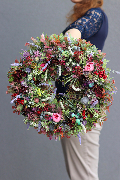 atrakcyjny kwiatowy wianek, Perrasa Heather 2, śr.39cm