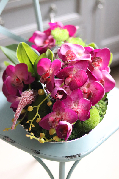 Dekoria Fuksja Modern, kompozycja ze storczykiem, dł.45cm