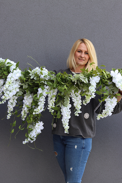 elegancka girlanda z białymi kwiatami, Wisterianna, dł.100cm   