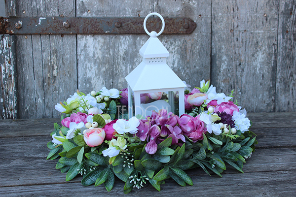 dekoracyjny wianek wiosenny Landassa z lampionem LED, śr.40cm 