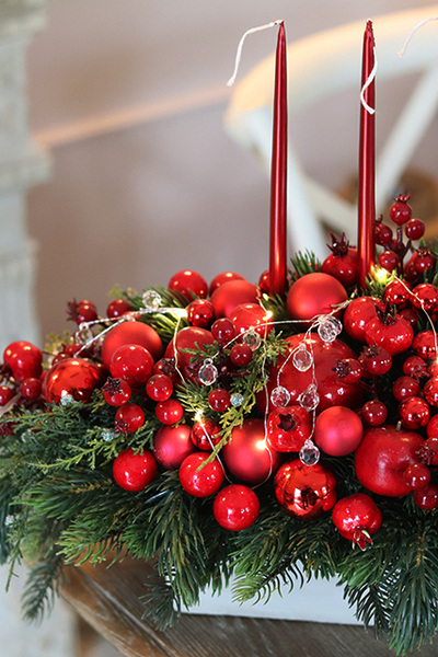 stroik świąteczny na stół Karminowy Exclusive, wym.45x67x30cm  