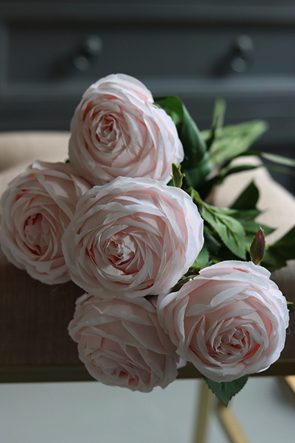bukiet 5-ciu sztucznych jasnoróżowych róż, Elegance, dł.64cm