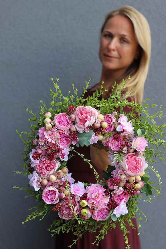 dekoracyjny wianek na drzwi, Pink Time, śr.35cm