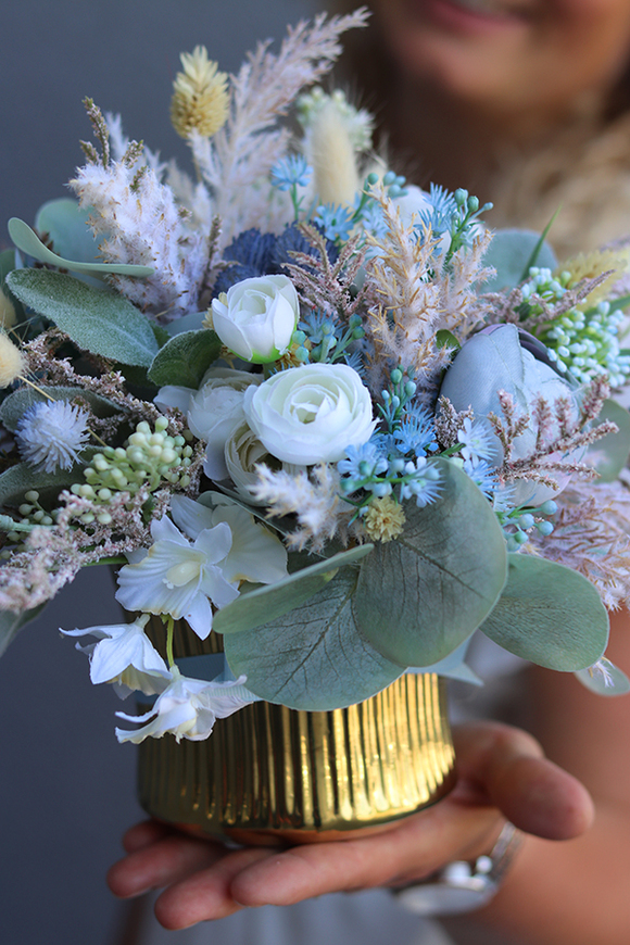 kompozycja z suszu i niebieskich kwiatów, Meluzyna, wym.24x30cm 