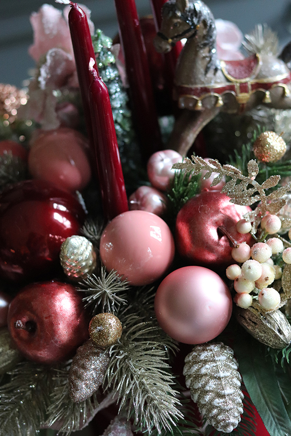 box świąteczny / stroik w welurowym pudełku, Bordena, wys.44cm 