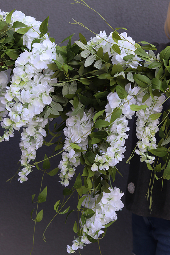 elegancka girlanda z białymi kwiatami, Wisterianna, dł.100cm   