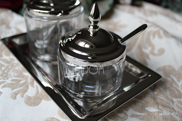 Glamour, komplet pojemników z tacką na nóżkach