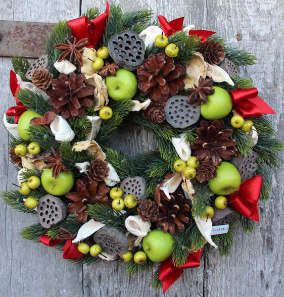 bożonarodzeniowy wianek na drzwi, Zima w Mieście, śr.27cm 