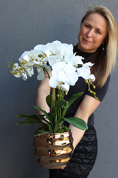 Gold Tulluza, sztuczny storczyk w złotej donicy, wys.56cm