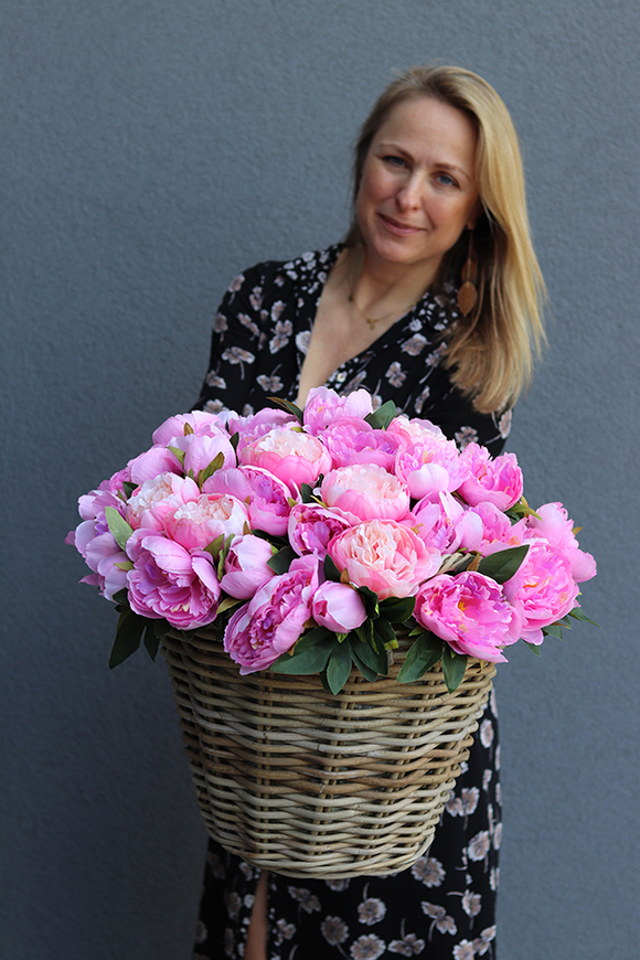 bardzo bogaty kosz peonii, Pink Peony wym.48x50cm 