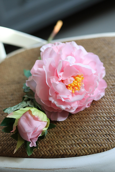 gałązka sztucznej peonii, Katrina, róż, dł.50cm