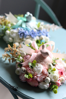 Pastel Birds, wielkanocny mini-stroik z porcelanowym ptaszkiem, różowy, wym. 12x16cm