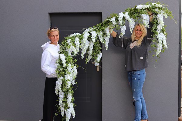 elegancka girlanda z białymi kwiatami, Wisterianna, dł.100cm   