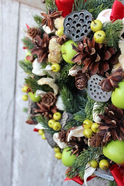 bożonarodzeniowy wianek na drzwi, Zima w Mieście, śr.27cm 