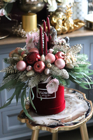 box świąteczny / stroik w welurowym pudełku, Bordena, wys.44cm 