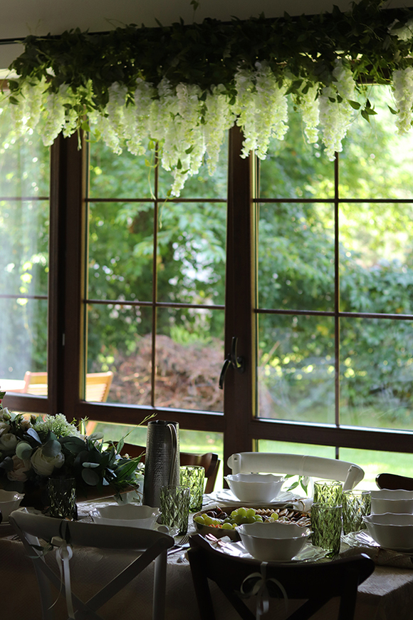 elegancka girlanda z białymi kwiatami, Wisterianna, dł.100cm   