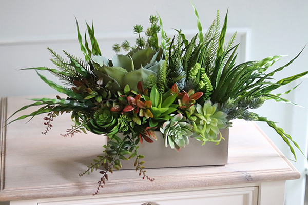 kompozycja z sukulentami w stalowej donicy Simple Steel, wys.30cm