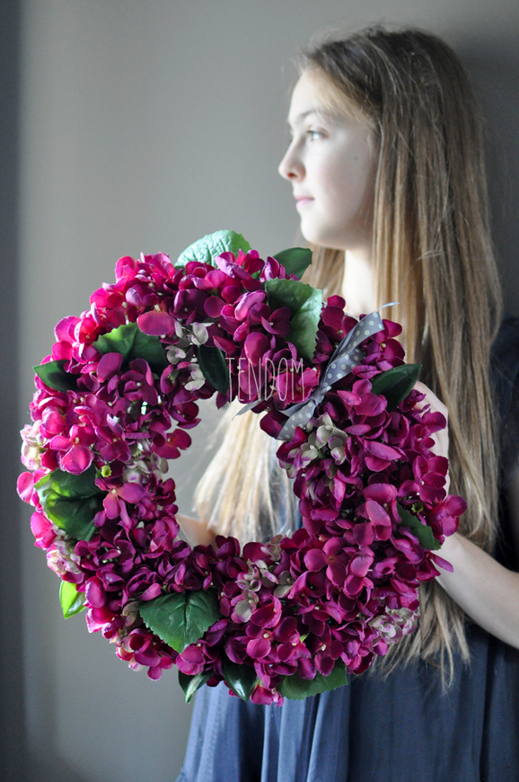 Różowa Hortensja wianek na drzwi śr.40cm