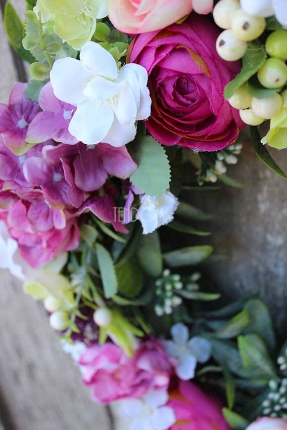 dekoracyjny wianek wiosenny Landassa z lampionem LED, śr.40cm 