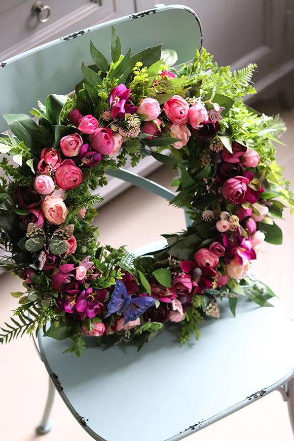 bogaty fioletowy wianek na drzwi, Clemence 2, śr.42cm