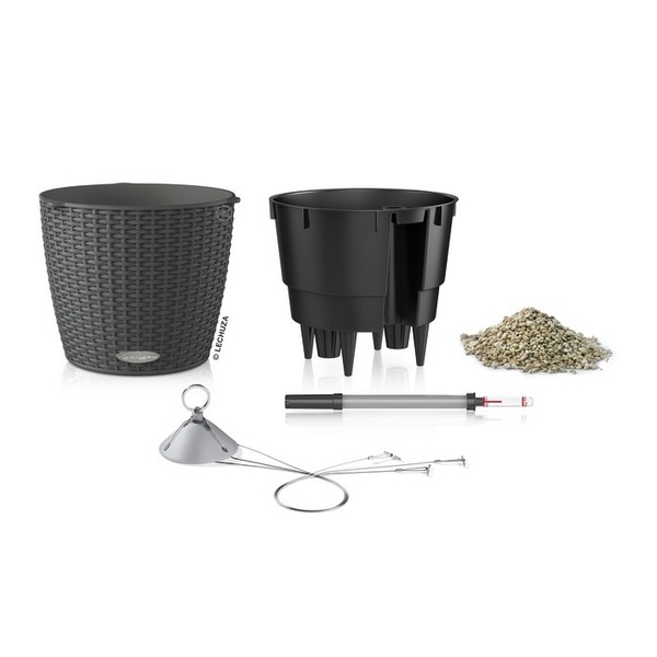 Nido Cottage, wisząca donica z nawadnianiem, szara, wym.23x27cm