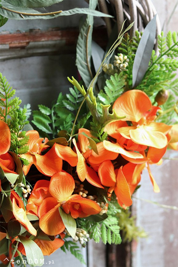 Dzika Orchidea Orange, efektowny wianek na drzwi, śr.40cm
